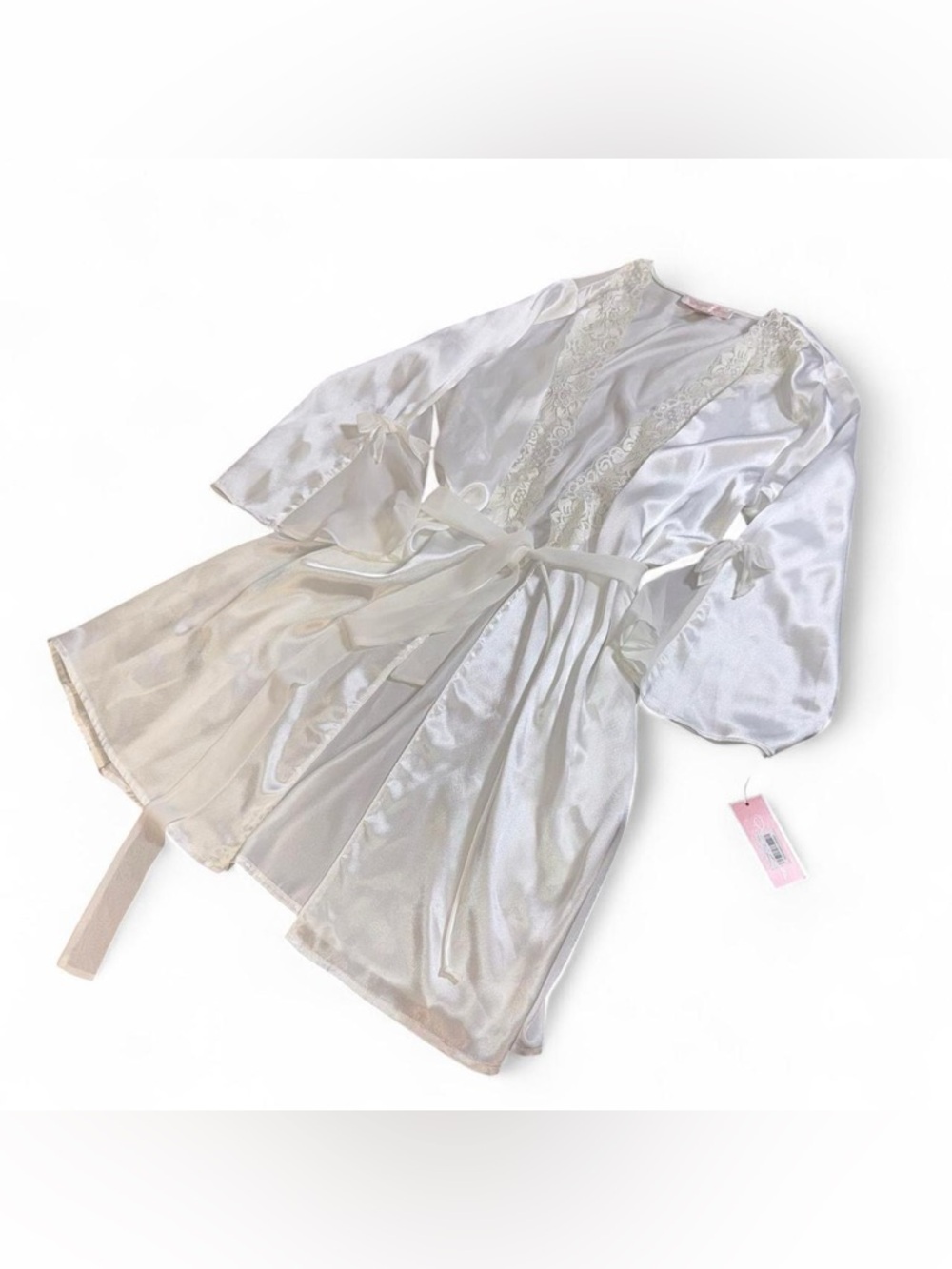 Oscar de la Renta Ivory Satin Lace-Trim Robe